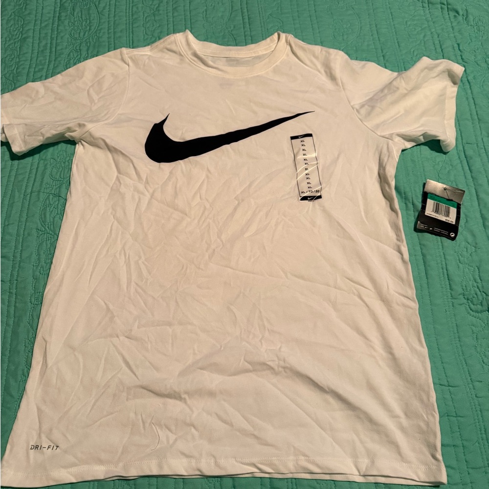 Nike Boys White and Black Dri-FIT Tee